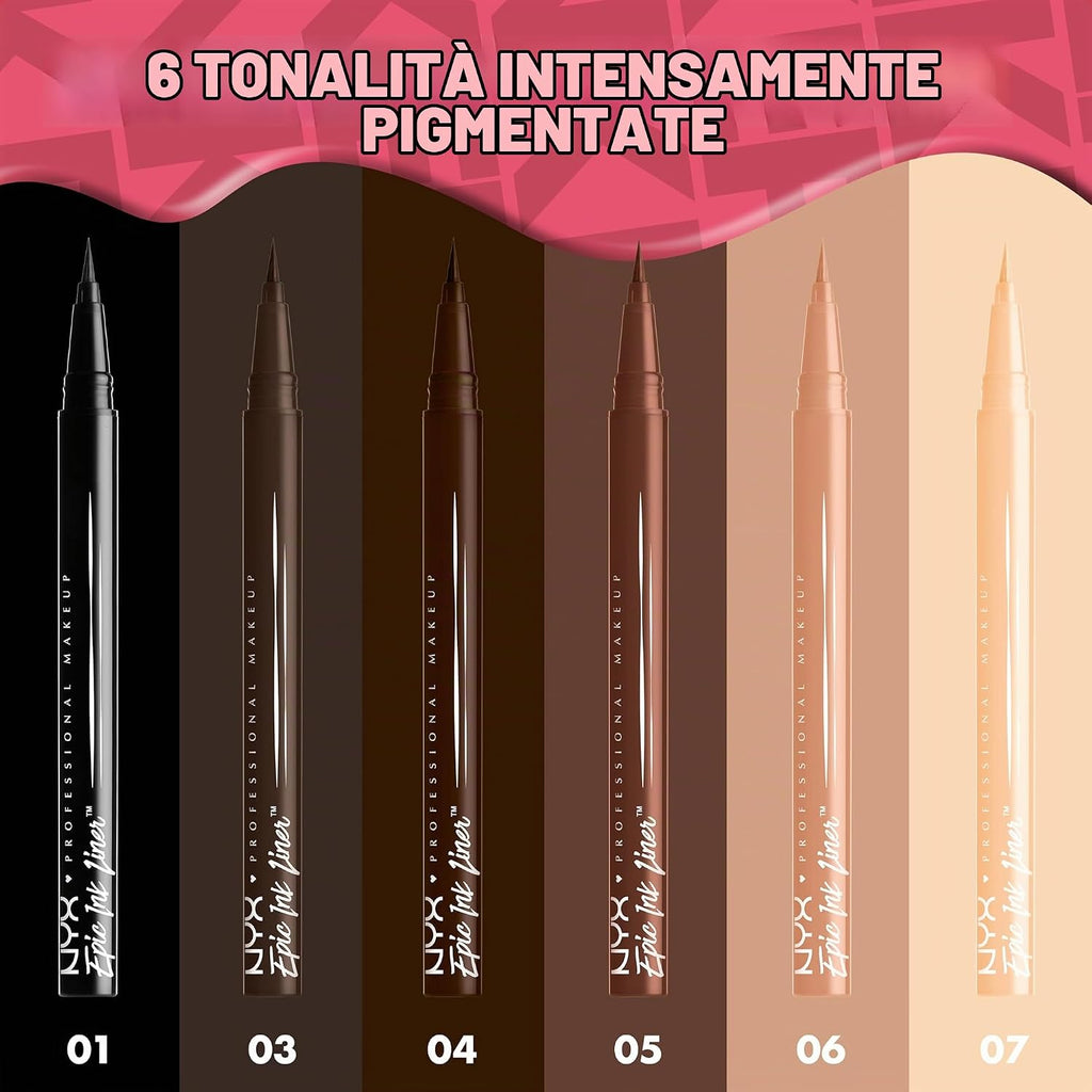 Epic Ink Liner, Eyeliner Liquido Impermeabile, Nero (2 Pezzi), Formula Vegana