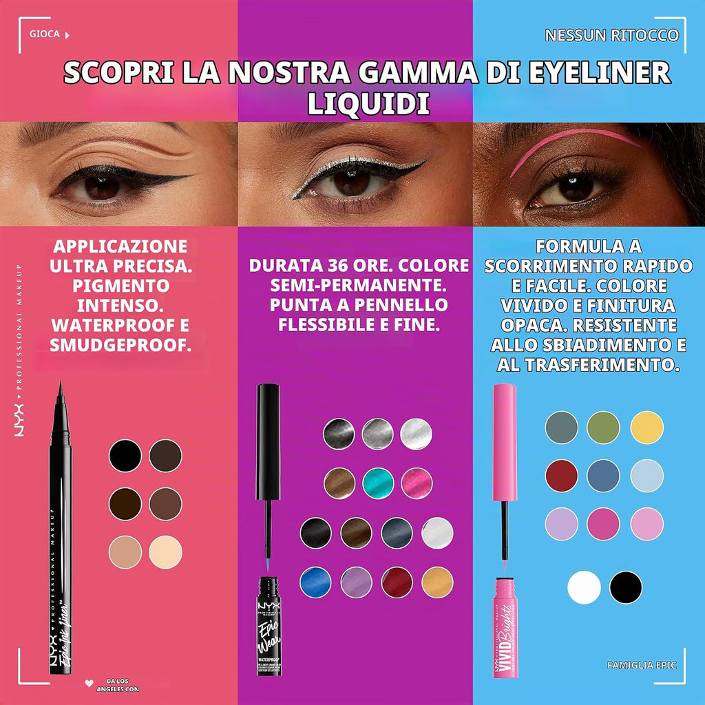 Epic Ink Liner, Eyeliner Liquido Impermeabile, Nero (2 Pezzi), Formula Vegana